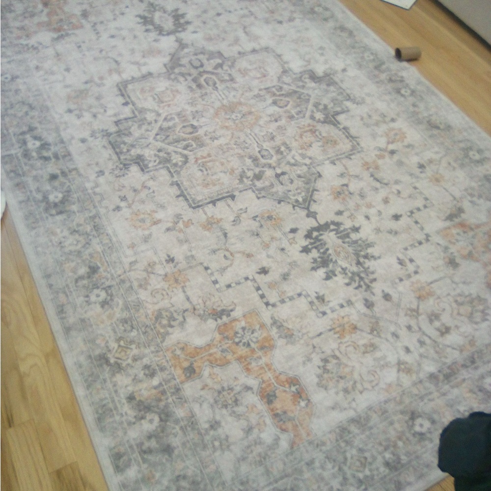 Rug Neutral Vintage Medallion Area Rug - Cream & Gray with Tan Accents - Picture 7 of 8